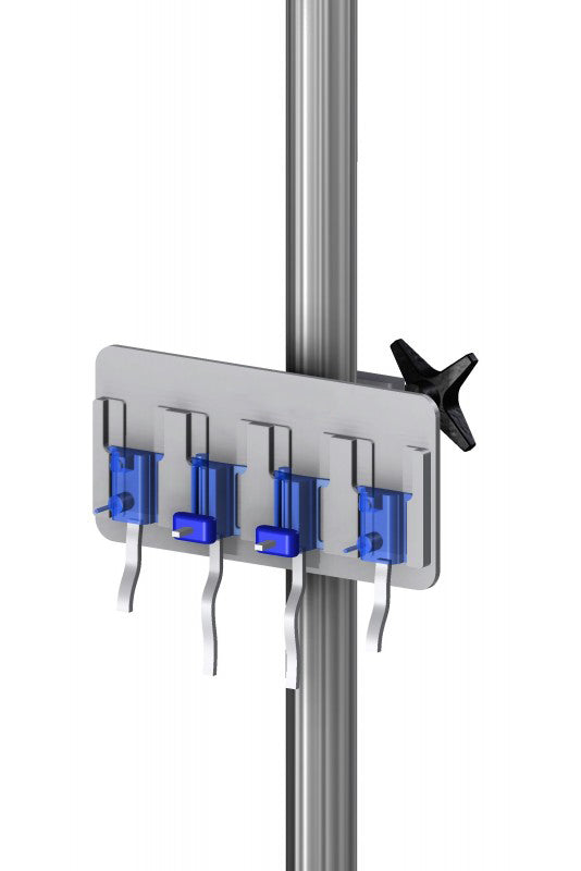 Artnr: 289-00-00, Hållare (Transfusion) med 4 positioner, med ett T-spår.
